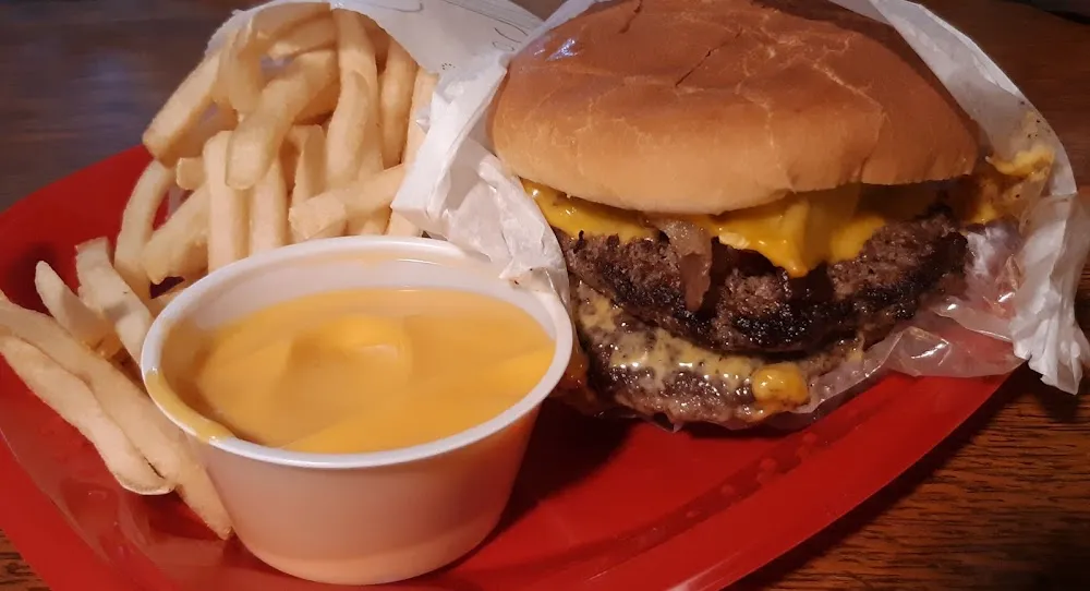 Double Bacon Cheese Burger and a Large Cheese Fries